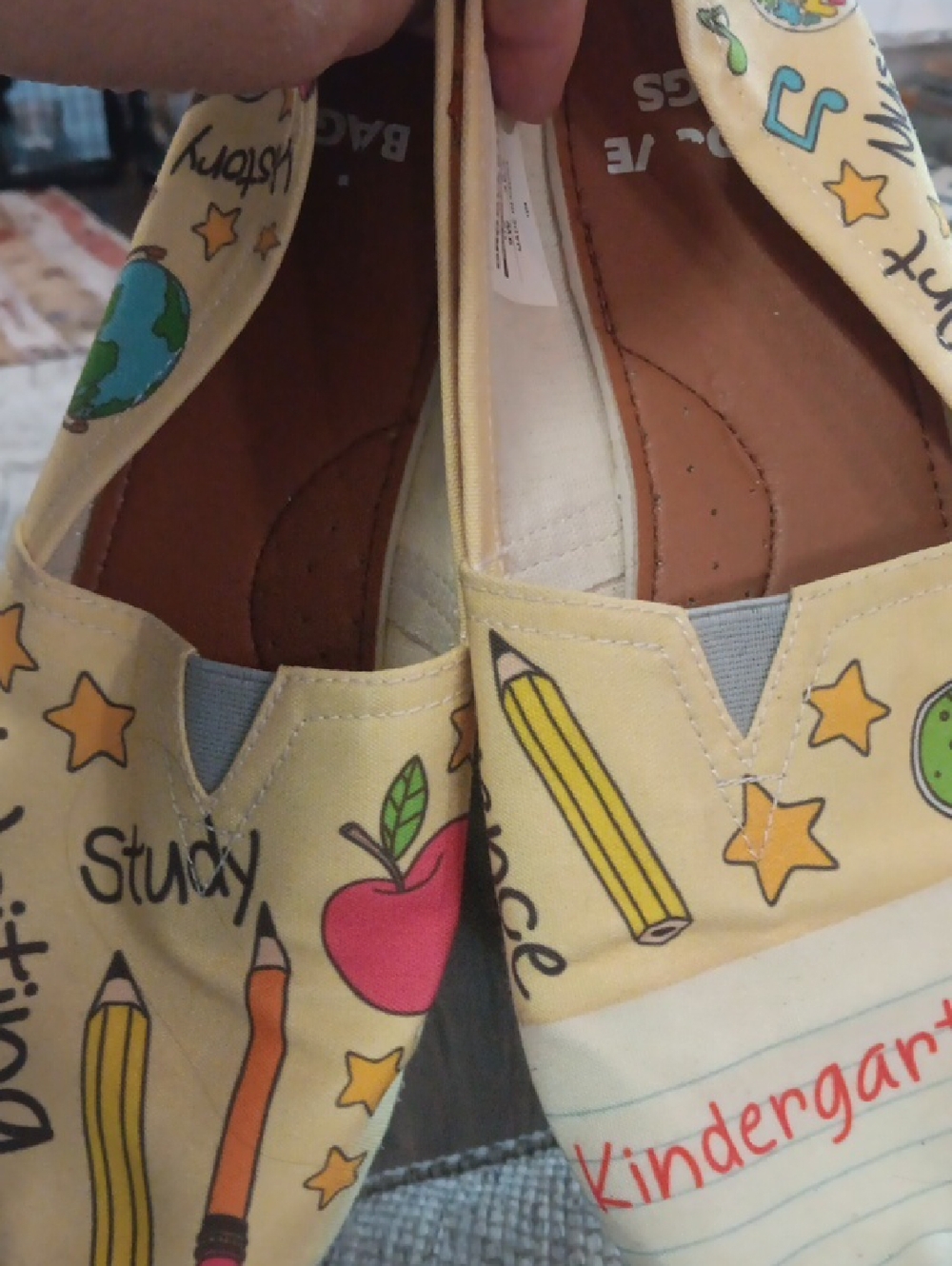 Playful Yellow School-Themed Slip-On Flats for Women